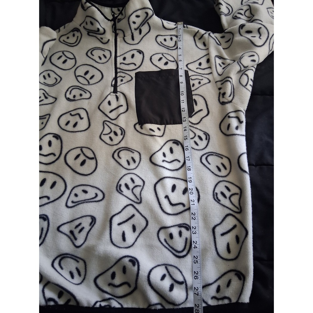 4th Dimension Smiley Face Fleece Pullover Quarter Zip White Black Mens Medium - Picture 8 of 9